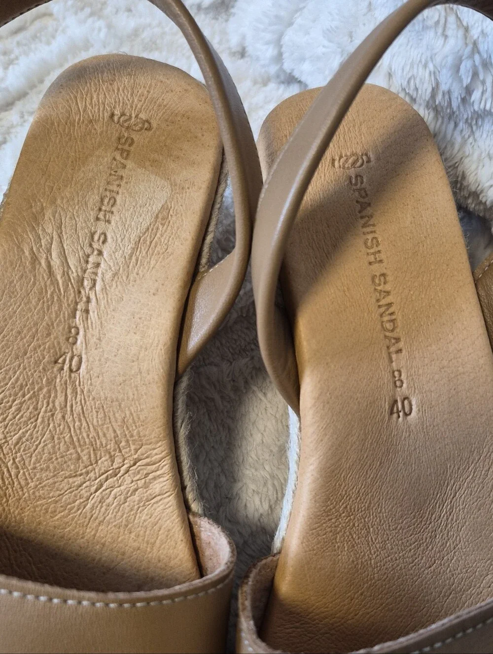 NEW Spanish Sandal Co Tan Leather Espadrille Wedge Sandals Open Toe Women's Sz 9
